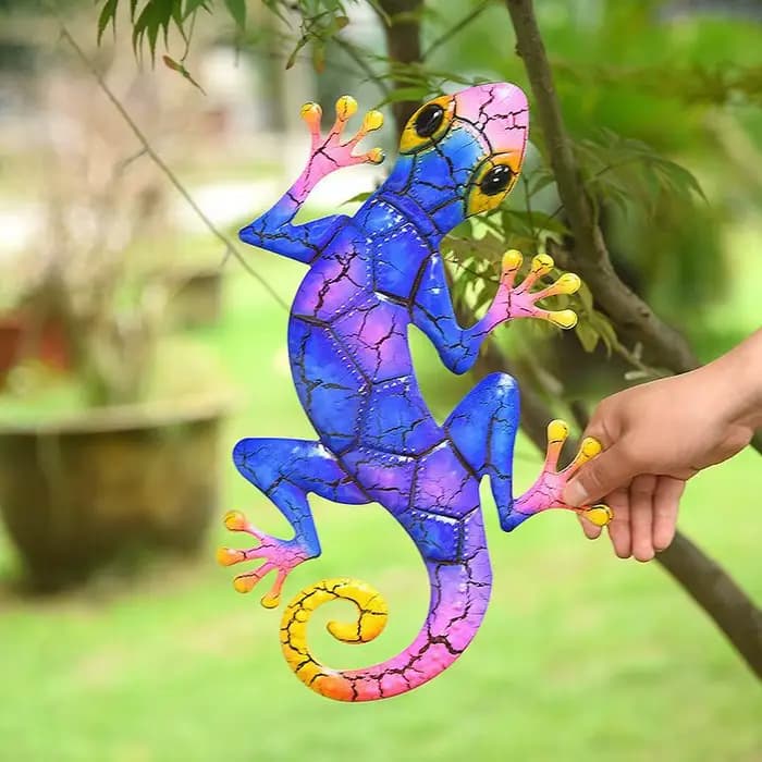 Décoration de jardin Gecko en métal pour Statues extérieures, décoration murale de jardin de maison,