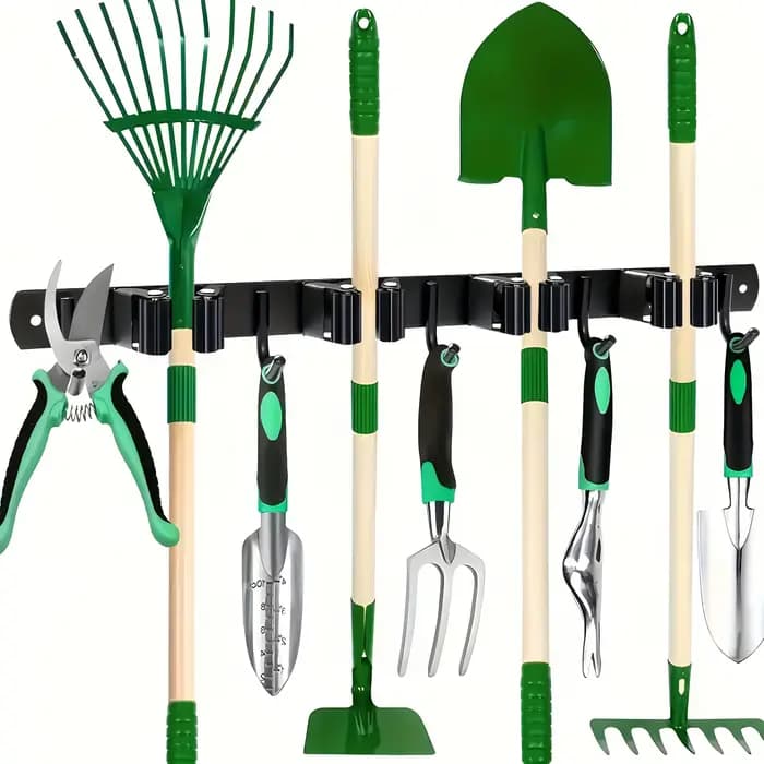 1 support à outils en métal robuste avec 4 fentes et 5 crochets - rangement mural