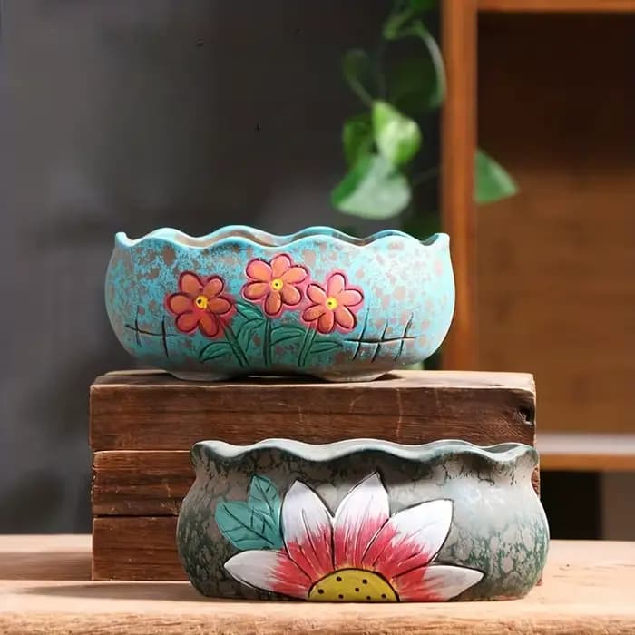 Pot de fleur succulent peint à la main en céramique, grand diamètre de trou, blcéramique créative, cadeau pour les amateurs de jardin