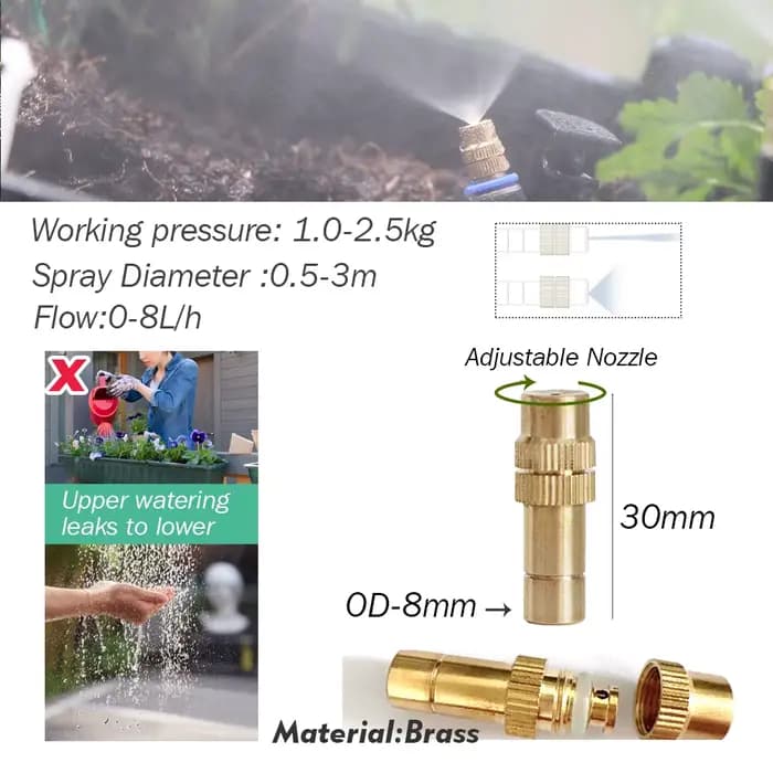 Kit d'atomiseur à buse en laiton réglable pour jardin extérieur, tuyau de 5/8mm, nébulisation, Humid