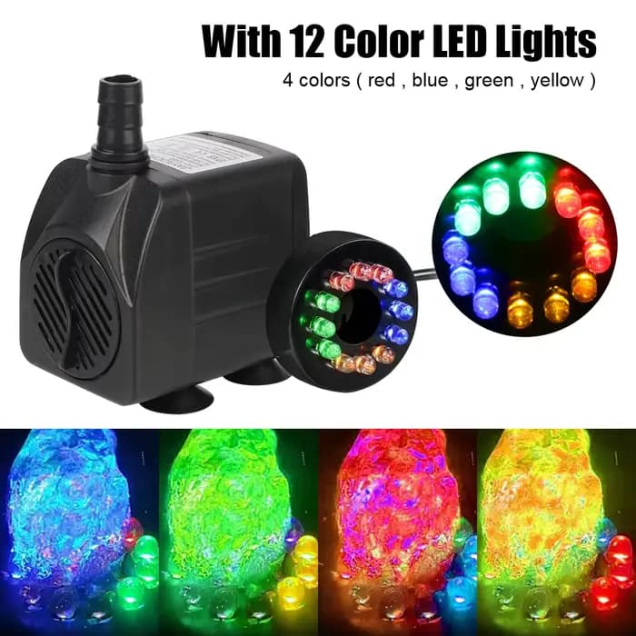 Pour jardin Aquarium Aquarium oiseau bain fontaine pompe à eau avec 12 lumière LED Ultra-silencieux