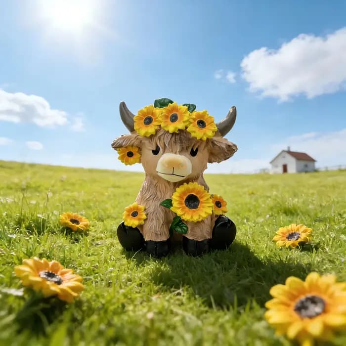 Pot de fleurs en résine style pastoral avec vache des Highlands