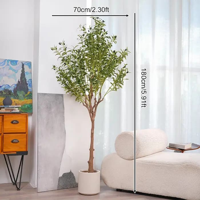 Grand Olive Artificiel au Toucher Réel avec Pot