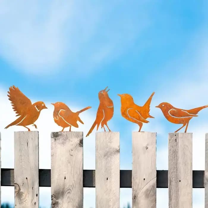 Silhouette d'oiseau rouillée charmante en métal pour jardin - Décoration rustique d'extérieur pour p