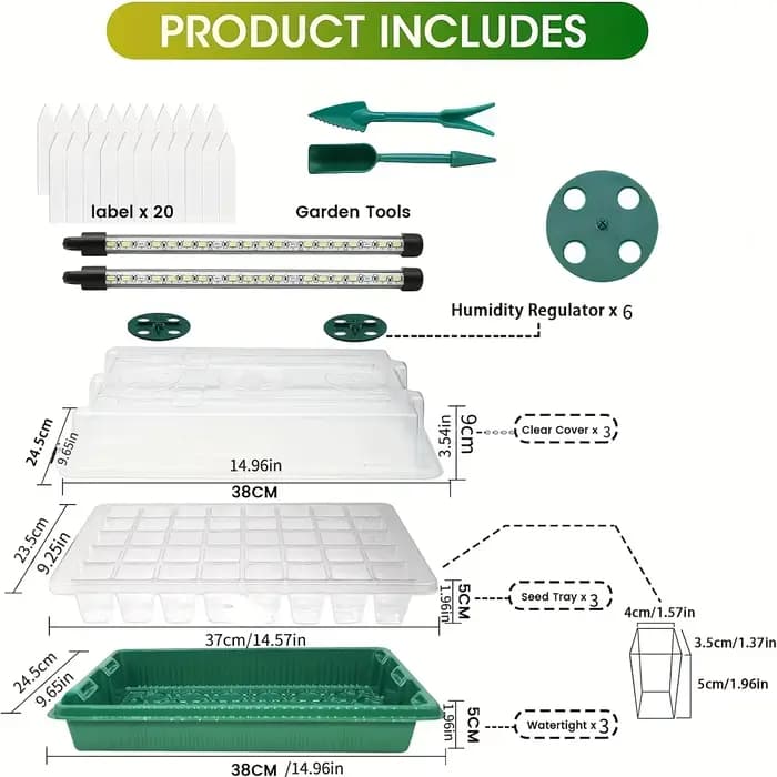 Kit de germination avec plateaux de semis à dôme haut - 40 cellules, 2 lampes de culture LED, minuteur intelligent et 3 modes pour le jardinage à domicile
