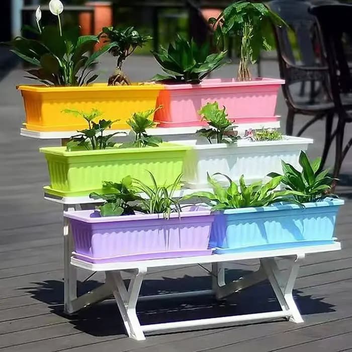 1 pot de fleurs rectangulaire en plastique pour balcon, jardinage intérieur, pots respirants pour pl