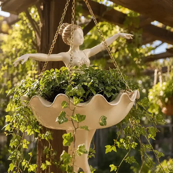 Pot de fleurs suspendu Danseuse, joli pot à plantes en résine Ballerine, élégant support artistique pour plantes grimpantes et succulentes