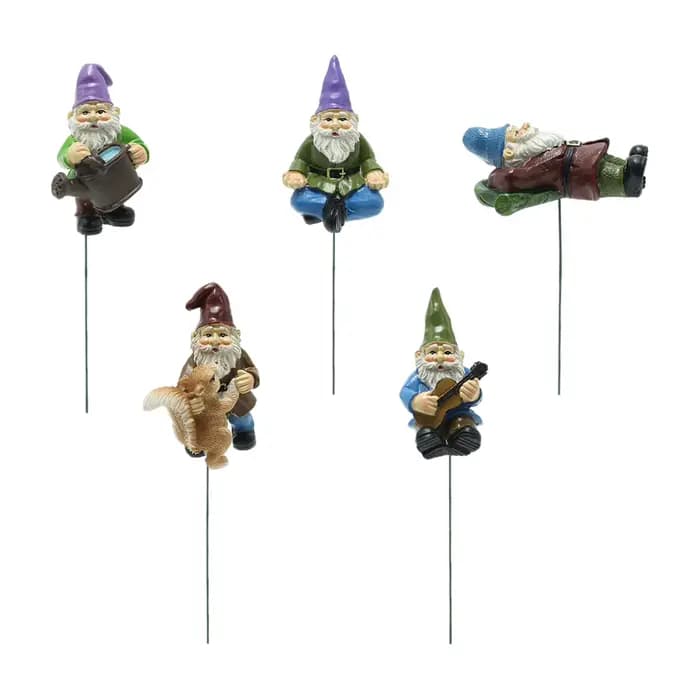 Ornements de statue d'extérieur, inserts de pots de fleurs, ensemble de cinq nains en résine, insert