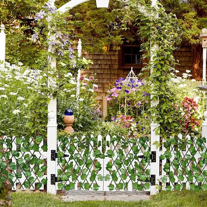 Fausse Clôture Télescopique en Bois pour Décoration de Jardin, Fausses Fleurs, Feuilles Vertes Artif