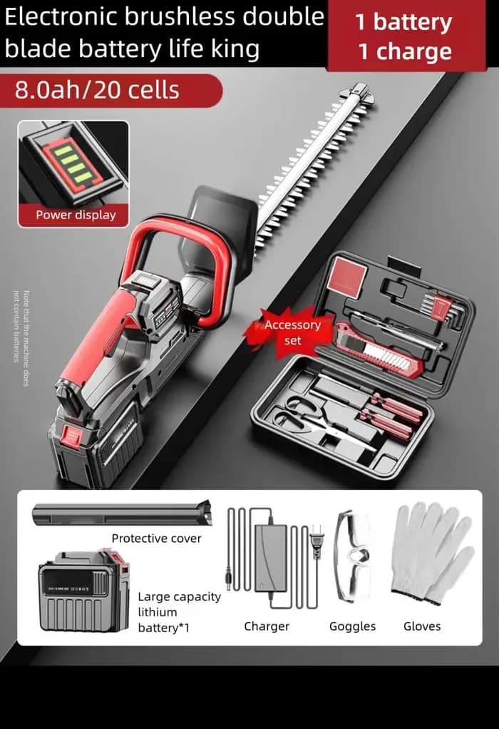 Taille-haie électrique sans balais, 8.0ah, double bord, ciseaux de coupe rechargeables, outils de cueillette