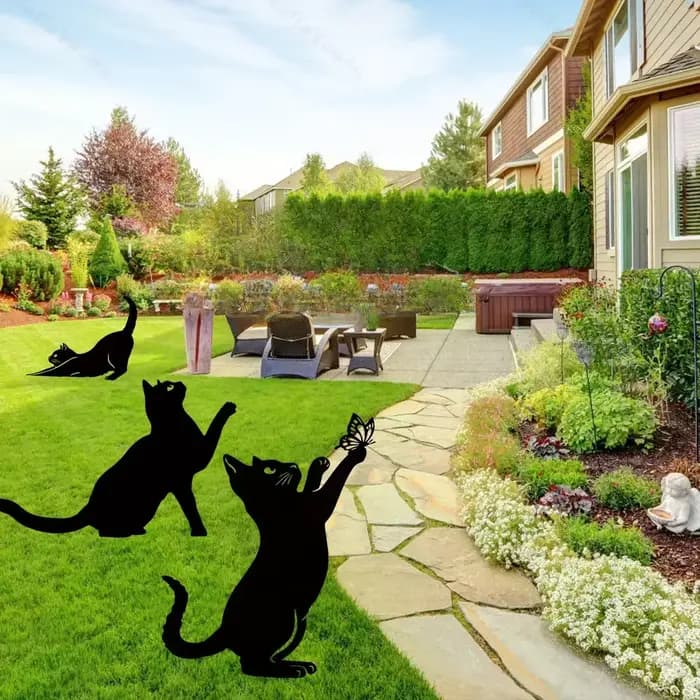 Tiki - Piquets de jardin de famille de chat inspirés décoratifs - Charmant statues extérieures de si