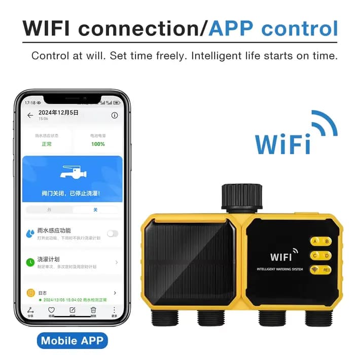 Système d'irrigation solaire intelligent Wi-Fi 1/2/4 sorties, contrôleur de temporisation d'irrigati