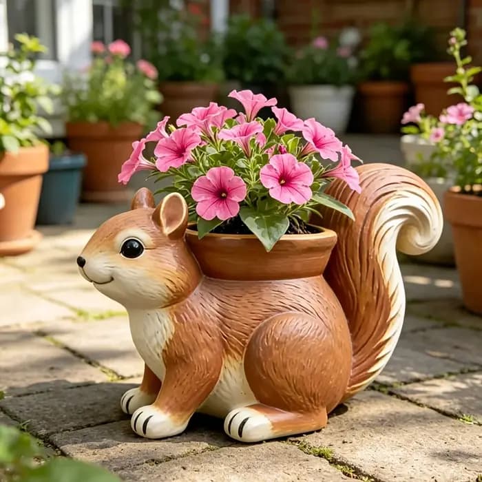 Joli pot de fleurs en résine en forme d'écureuil, sculpture animale synthétique, décoration rurale, pour jardin extérieur, balcon, plantes vertes