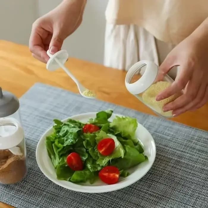 Pots d'épices en verre autocollants sel sucre poudre huile d'olive poivre assaisonnement bouteille de stockage cuillère Base outils ensemble d'accessoires de cuisine