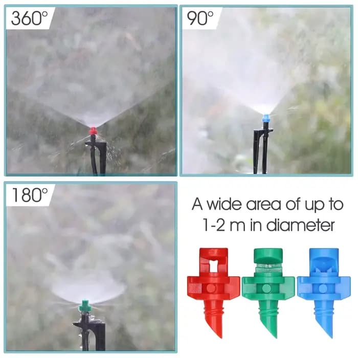 Buse de brumisation à 90/180/360 degrés, arroseur sur piquet de 13cm pour tuyau de 1/4 pouces, arros