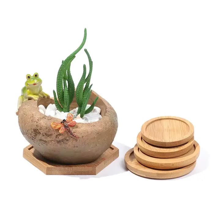 Pot de Fleurs Simple en Bois de Bambou, Rond, Carré, Hexagone, Rectangle, user inières de Base, Support pour Succulentes, Support pour Bonsaï, Décoration de Maison