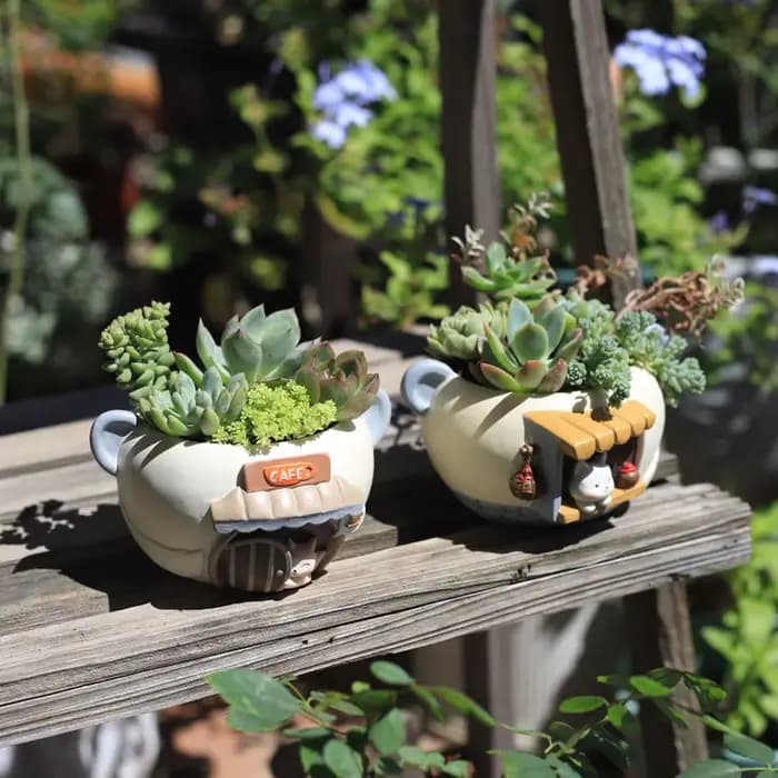 1 pièce Pot de fleurs en résine motif animal de dessin animé pour plantes succulentes, décoration de bureau et de balcon, pot de jardin pour micro-paysage