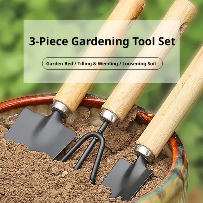 Mini outils de jardinage 3 pièces/ensemble avec pelle et râteau en fer