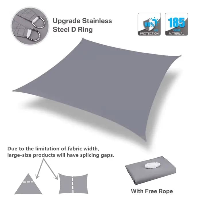 Voile pare-soleil imperméable à 98% UV, auvent carré Rectangle 3m * 3m/3.6m * 3.6m/5m * 3m/4m * 3m p