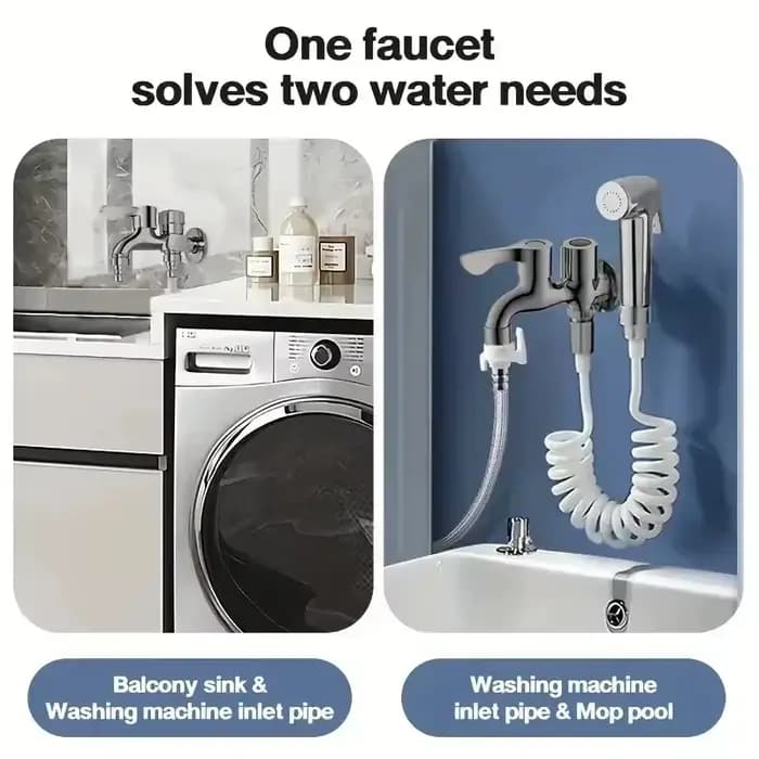 Robinet en acier inoxydable, Double sortie, robinet d'eau à Double commande, un sur deux, robinets de Bidet de 1/2 pouces, accessoires de salle de bains