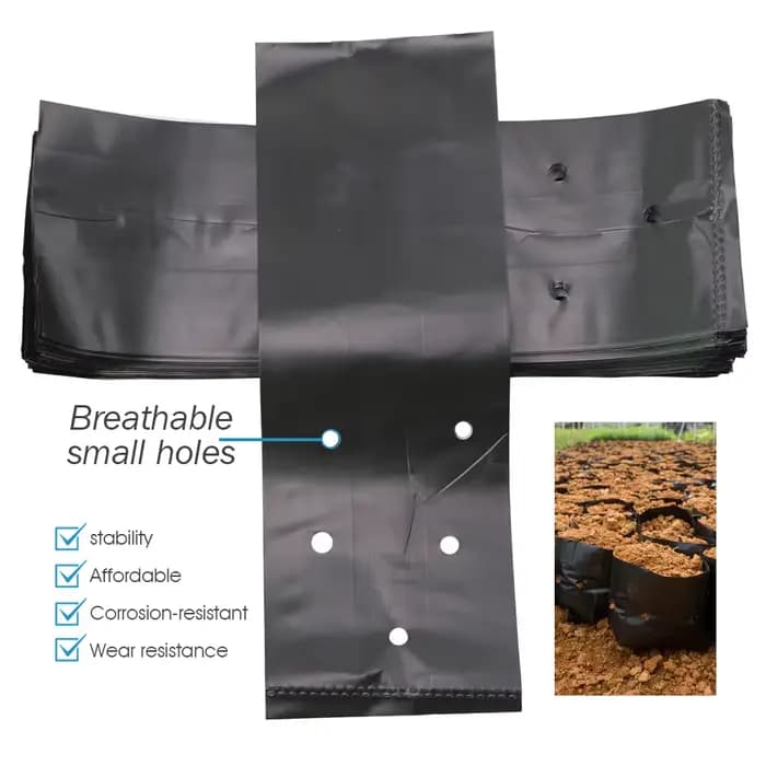 Sacs en plastique noir PE 100 pièces, Pots de semis en tissu de culture de plantes avec trous respir