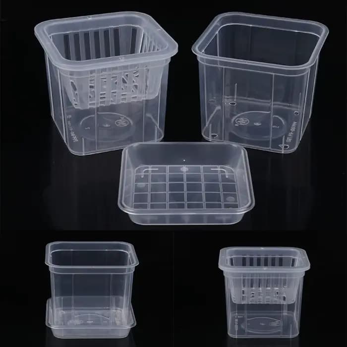 Pot de fleur transparent carré pour contrôle des racines