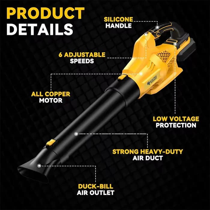 Souffleur d'air haute puissance électrique sans fil, outil de jardin, nettoyeur de cuir chevelu et de neige portable, batterie Dewalt 20V, EG 32000 tr/min, 6 vitesses