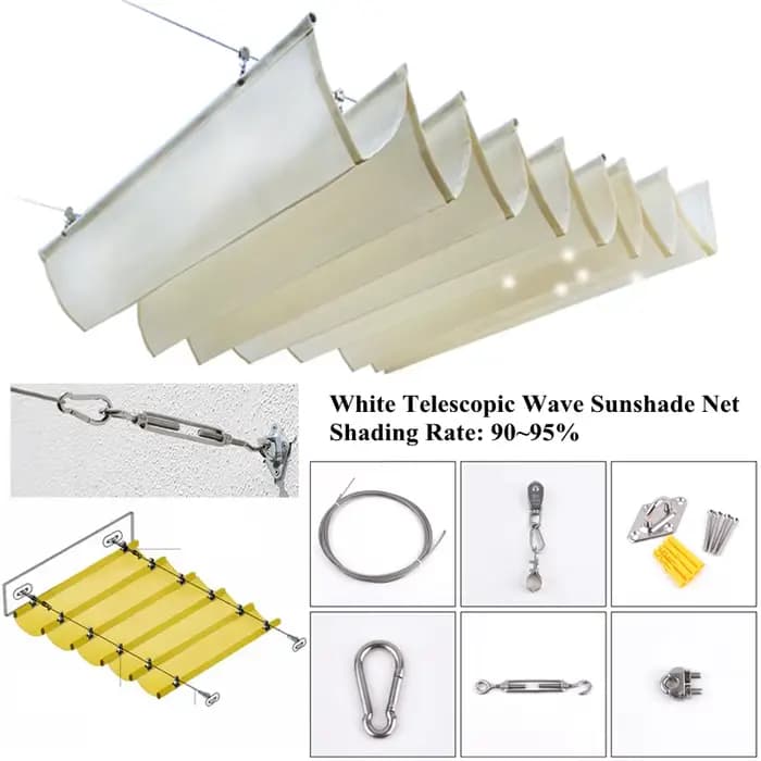 Filet de pare-soleil ondulé télescopique blanc, accessoires d'installation, voile d'ombrage pour pav
