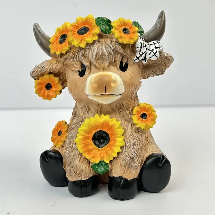 Pot de fleurs en résine style pastoral avec vache des Highlands