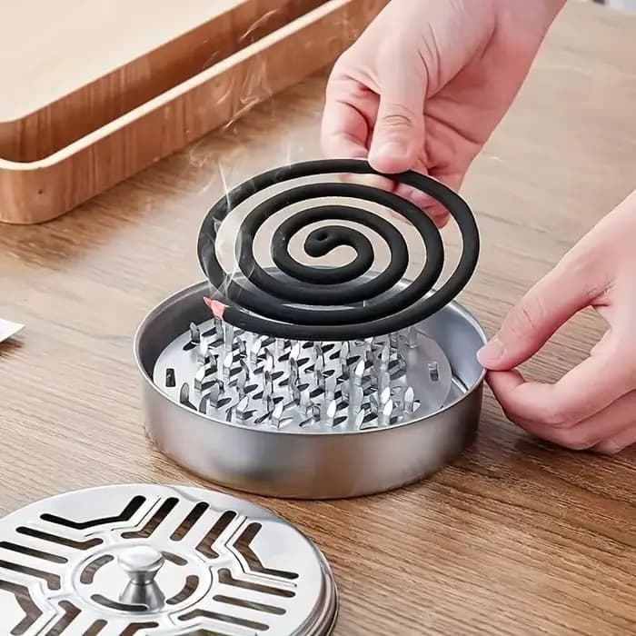 Support pour spirales anti-moustiques en acier inoxydable avec couvercle, boîte ronde en fer forgé p