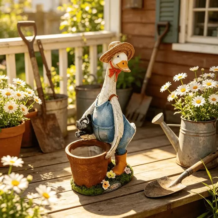 Statue de canard de jardin en résine avec jardinière ; Ornement