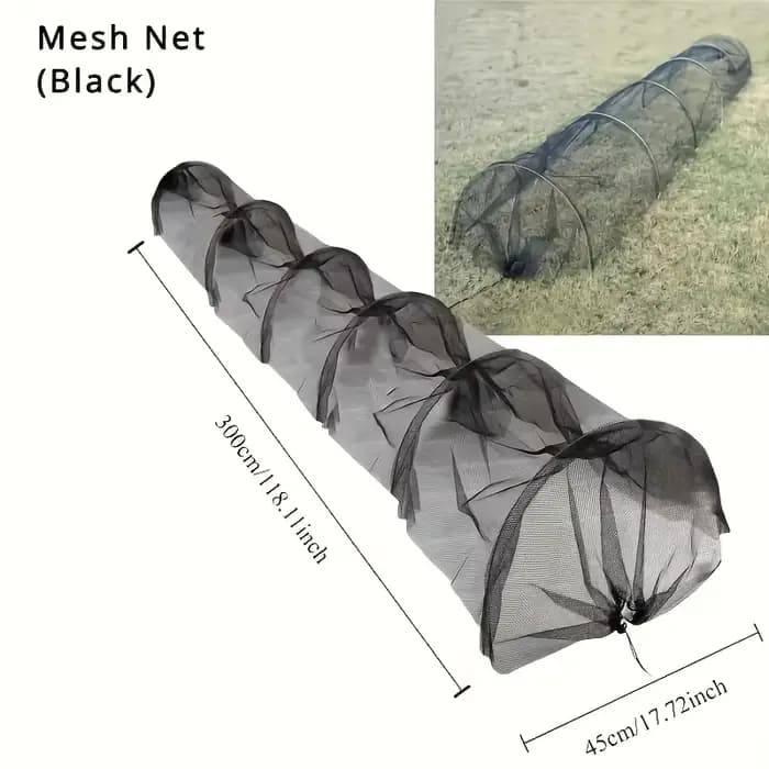 Tunnel pliable en maille noire, Protection UV, barrière contre les oiseaux et les insectes pour ferm