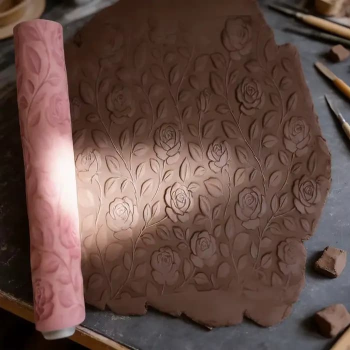 Rouleau de texture en relief motif floral Rose Sauvage pour poterie DIY