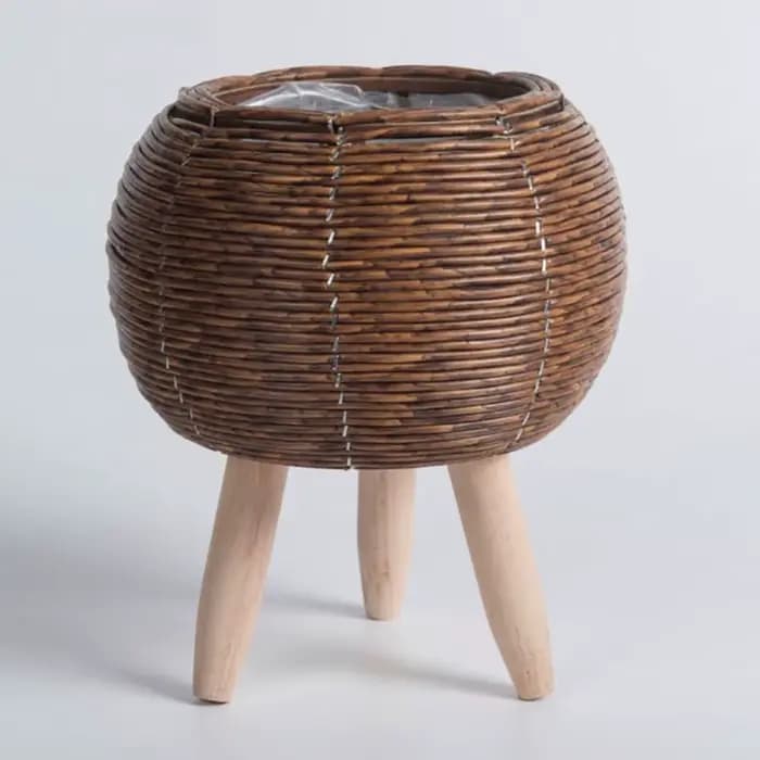 Pot de fleur tissé en rotin à la mode, jardinières de fleurs créatives avec pieds amovibles, support