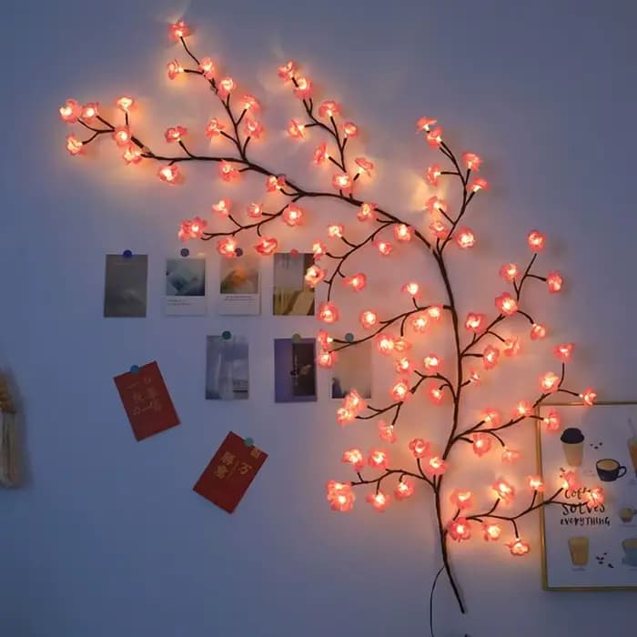 Cerise LED branche d'arbre lumières pour mur fleur de cerisier saule vigne brindille décor guirlande décorations de noël intérieur maison mur porte