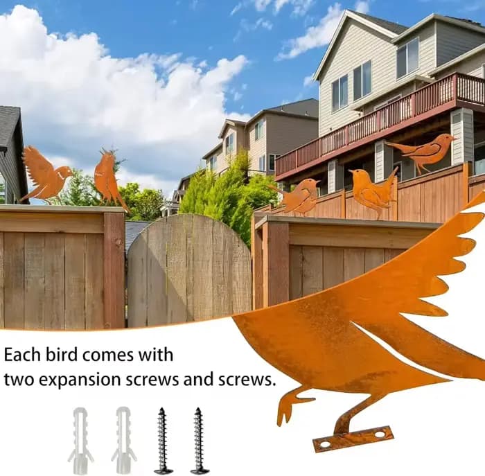 Silhouette d'oiseau rouillée charmante en métal pour jardin - Décoration rustique d'extérieur pour p