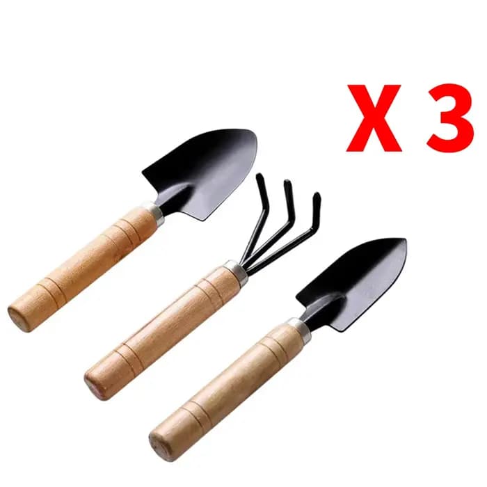 Mini outils de jardinage 3 pièces/ensemble avec pelle et râteau en fer