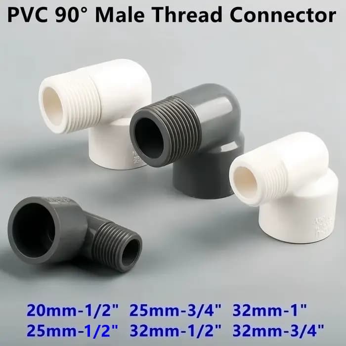 Connecteurs coudés en PVC à filetage mâle de 20/25/32mm à 1/2 "3/4" 1 ", 1 à 8 pièces, pour système
