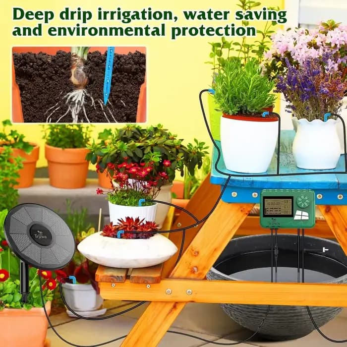 Système d'irrigation goutte-à-goutte solaire, avec tuyau de 15 mètres, pour jardin, balcon et serre