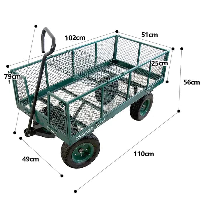 Chariot en maille d'acier robuste, chariot utilitaire de jardin avec côtés amovibles et roues de 10 "3.50-4 pouces pour cour de jardin