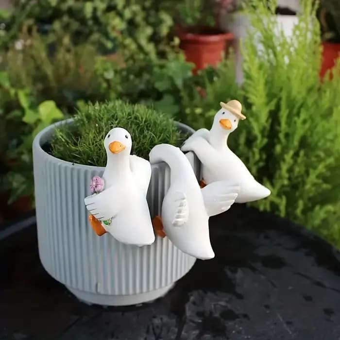 Adorables Ornements de Jardin en Résine en Forme de Canard pour Pots de Fleurs – Décoration Fantaisiste pour Patio