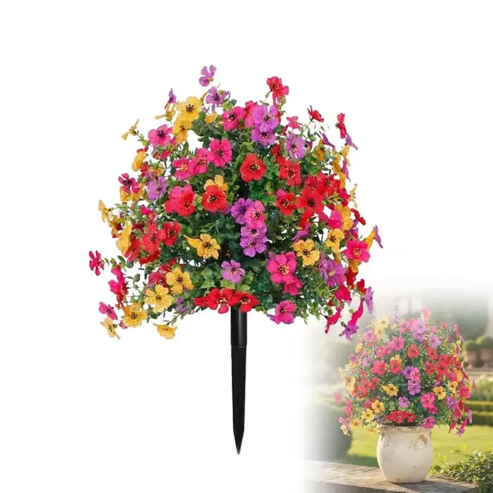 Petunias artificiels avec piquet de fixation pour l'extérieur, fausses fleurs pour jardin, cour, jar