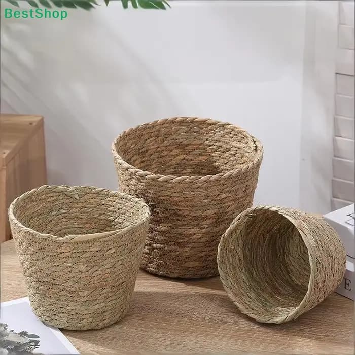 ♩ Pots à plantes en jonc de mer tressé à la main