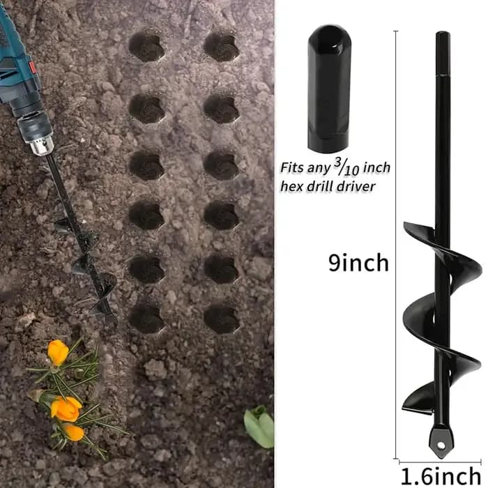 Tarière spirale pour jardinage – Perceuse manuelle ou électrique pour la plantation de fleurs et de légumes – Outil de forage pour l'ameublissement du sol