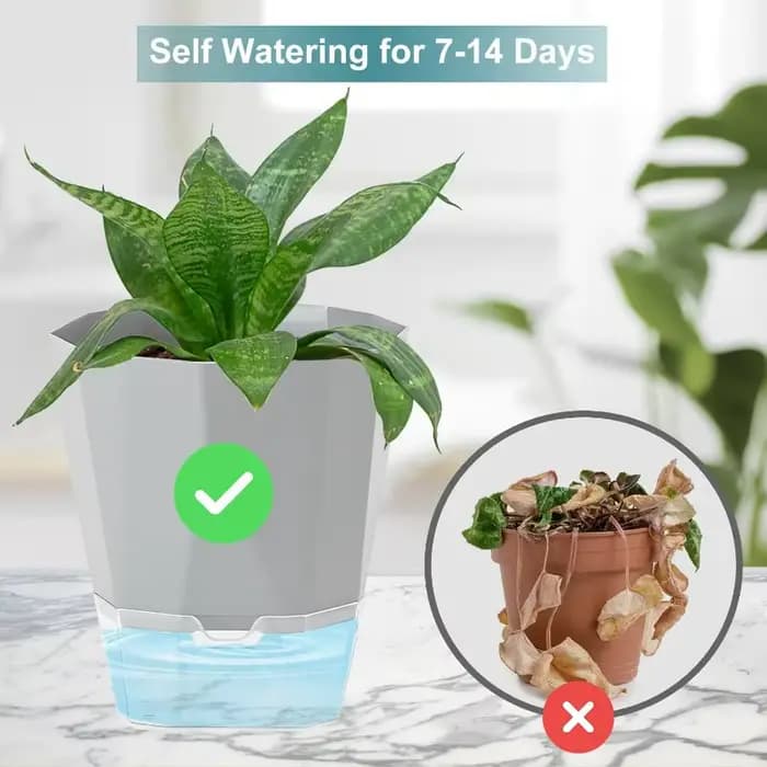 1/3x Self Watering Flower Pot Double Layer Hydroponics Plants Bonsai Pot Garden Preventing Drought F
