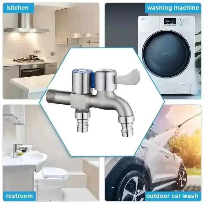 Robinet en acier inoxydable, Double sortie, robinet d'eau à Double commande, un sur deux, robinets de Bidet de 1/2 pouces, accessoires de salle de bains