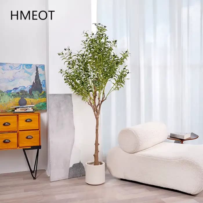 Grand Olive Artificiel au Toucher Réel avec Pot