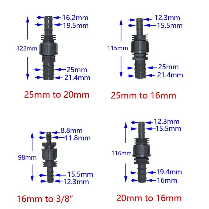 Tuyau d'arrosage 25mm à 16mm à 20mm