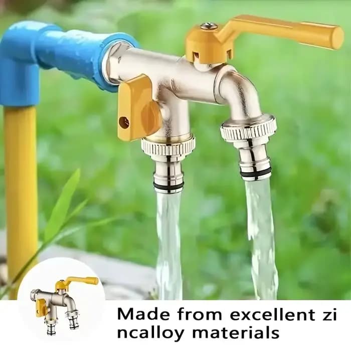 Robinet de jardin à double sortie - connexion de 1/2 pouce, idéal pour l'arrosage et l'entretien des pelouses, compatible avec les arroseurs et les pistolets à eau.