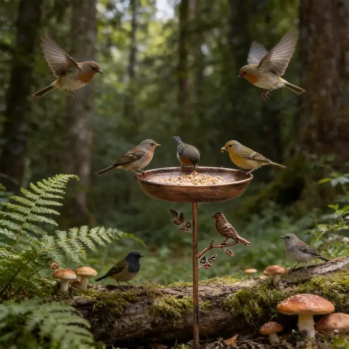 Combinaison de bain d'oiseaux et mangeoire Vintage en fonte, piquet de sol extérieur antirouille à 5